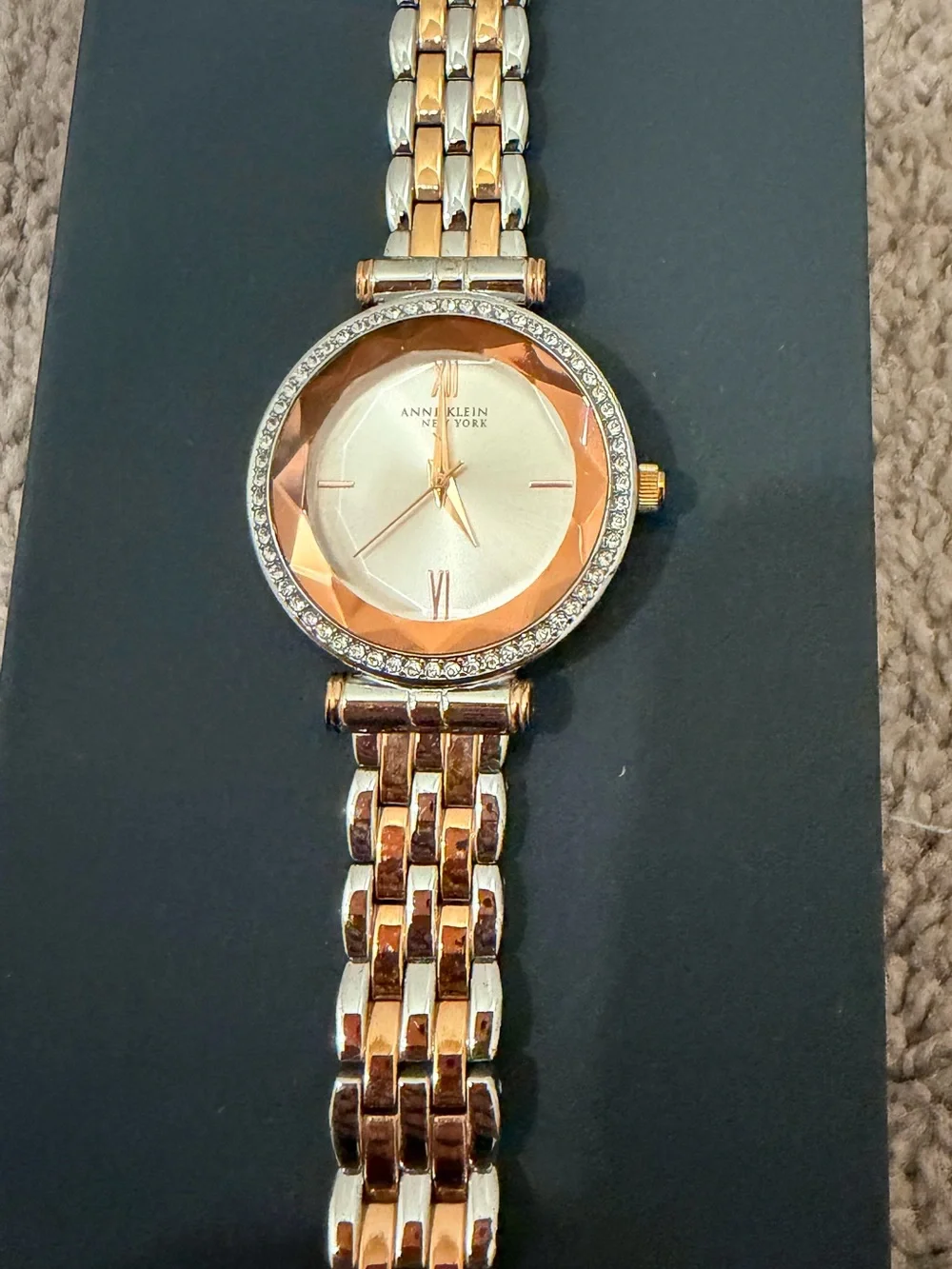 Anne Klein Two-Tone Gold and Silver Crystal Bezel Women's Watch